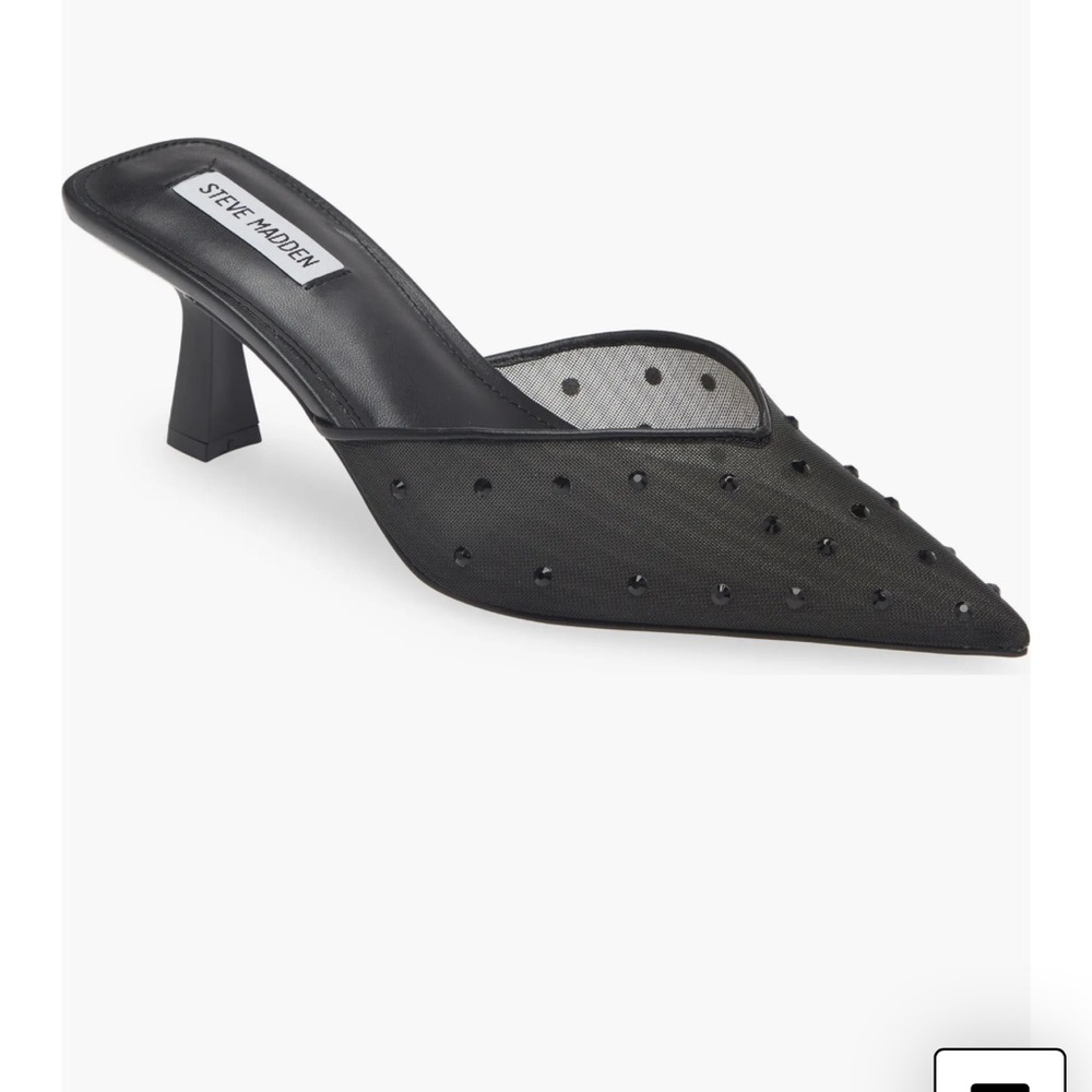 NEW Steve Madden Pointed Black Mesh Rhinestone Heeled Mules Heels 7